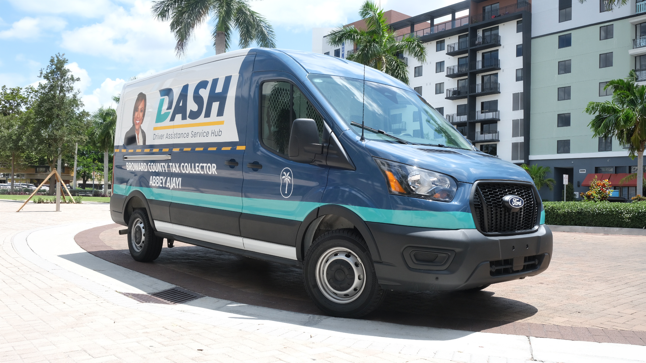 Broward County Tax Collector DASH Driver Assistance Service Hub mobile van providing convenient driver and motor vehicle services in Broward County, Florida.